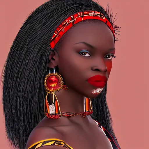 Prompt: african woman with red tribal clothes and black wings, ultra detailed, 8 k, trending on artstation, award - winning art,