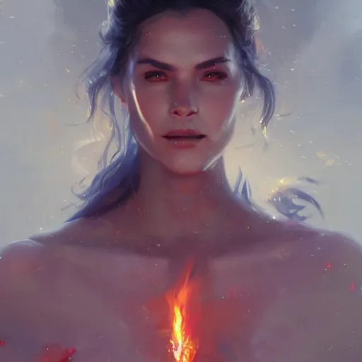 Prompt: a beautiful portrait of a flame goddess by by Greg Rutkowski and Raymond Swanland, Trending on Artstation, Flaming Background, ultra realistic digital art