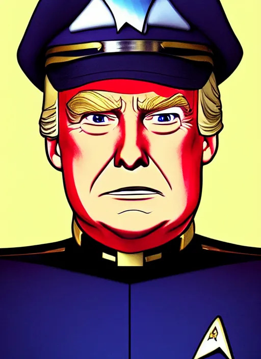 Prompt: cute star trek officer donald trump, natural lighting, path traced, highly detailed, high quality, digital painting, by don bluth and ross tran and studio ghibli and alphonse mucha, artgerm