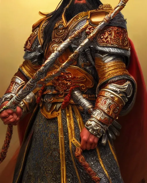 Prompt: guan yu portrait | highly detailed | very intricate | symmetrical | whimsical and magical | soft cinematic lighting | award - winning | closeup portrait | doll | painted by donato giancola and mandy jurgens and ross tran | pastel color palette | featured on artstation