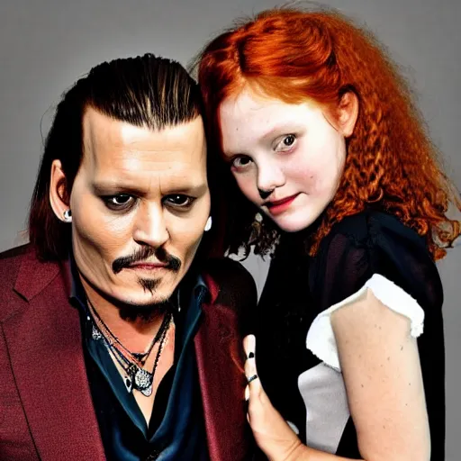 Image similar to photo of johnny depp with a ginger hair girl studio portrait