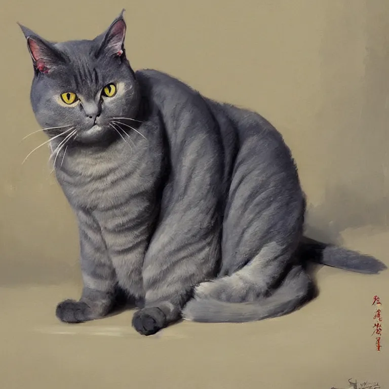 Prompt: A Scottish Shorthair gray cat, by studio ghibli painting, by Joaquin Sorolla rhads Leyendecker, An aesthetically pleasing, dynamic, energetic, lively, well-designed digital art, by Ohara Koson and Thomas Kinkade, traditional Japanese colors, superior quality, masterpiece