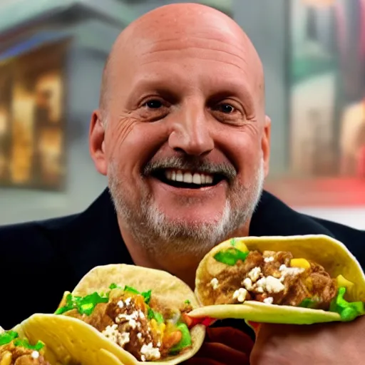 Prompt: Jim Cramer cannot stop eating tacos