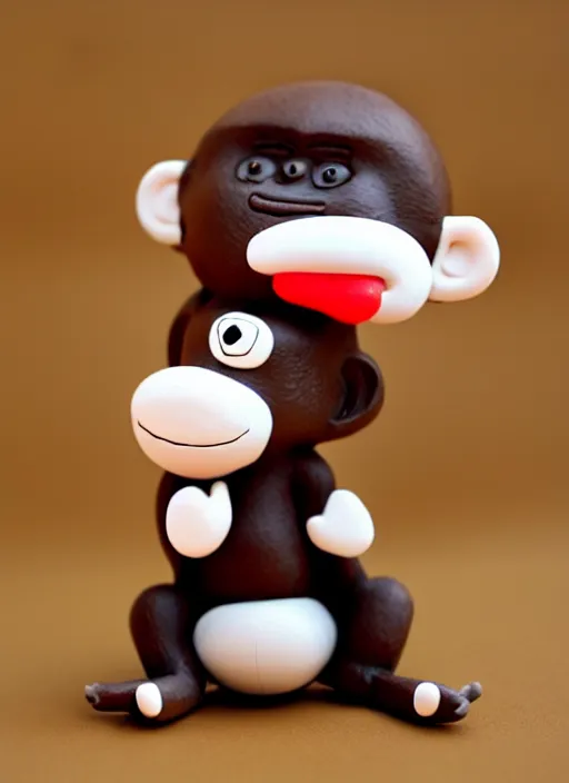 Prompt: monkey cartoon character with tie, clay figure, kawaii