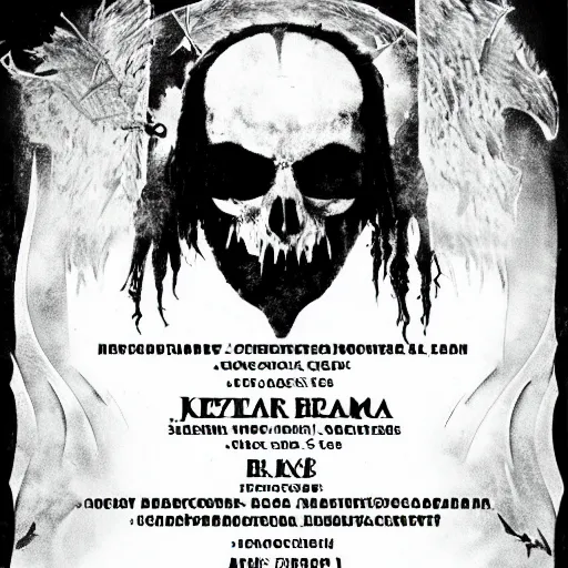 Image similar to black metal concert flyer, black metal logos, unreadable, poster, 3 band lineup