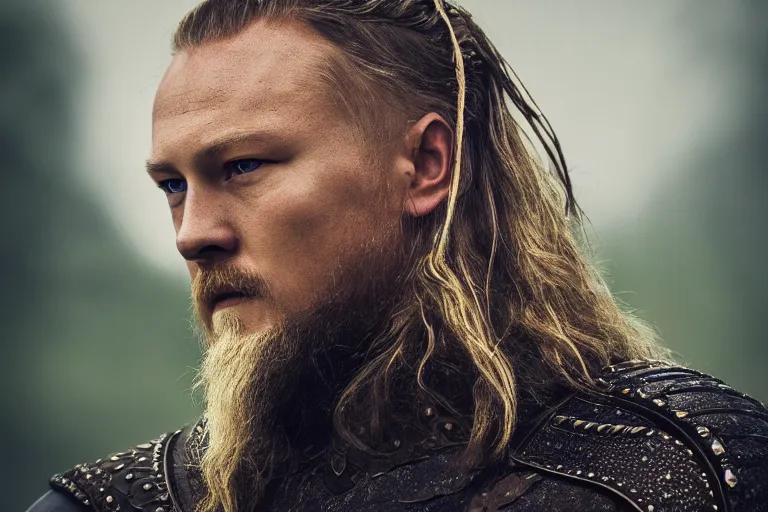 Image similar to a portrait photograph of Ragnar Lothbrok, high resolution image taken with a DSLR camera