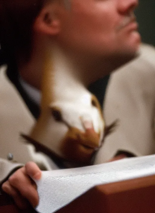 Image similar to closeup portrait of a goose lawyer in court, natural light, bloom, detailed face, magazine, press, photo, steve mccurry, david lazar, canon, nikon, focus