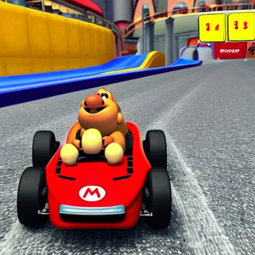 Image similar to capybara driving porsche in mario kart