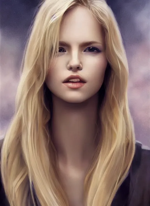 Image similar to image of a gorgeous female with long blonde hair in the style of stefan kostic, realistic, full body shot, wide angle, sharp focus, 8 k high definition, insanely detailed, intricate, elegant, art by stanley lau and artgerm, floating embers