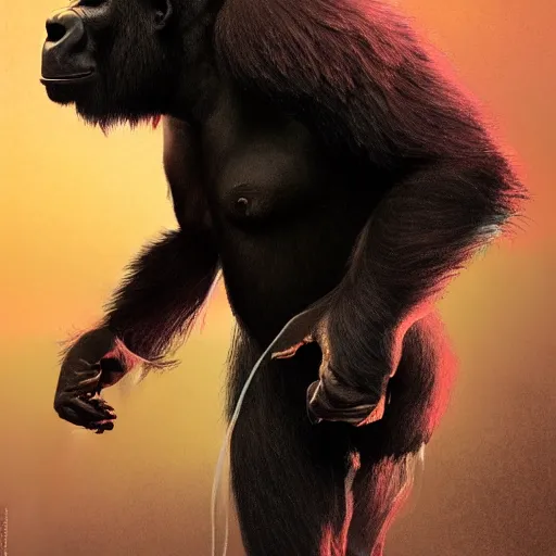 Image similar to a gorilla performing on stage at Coachella, dramatic lighting, illustration by Greg rutkowski, yoji shinkawa, 4k, digital art, concept art, trending on artstation