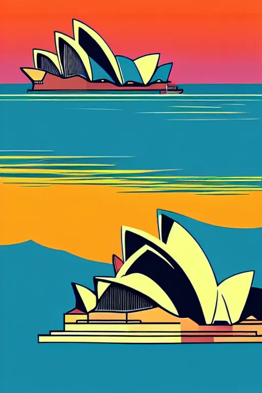 Image similar to minimalist boho style art of colorful sydney opera at sunrise, illustration, vector art