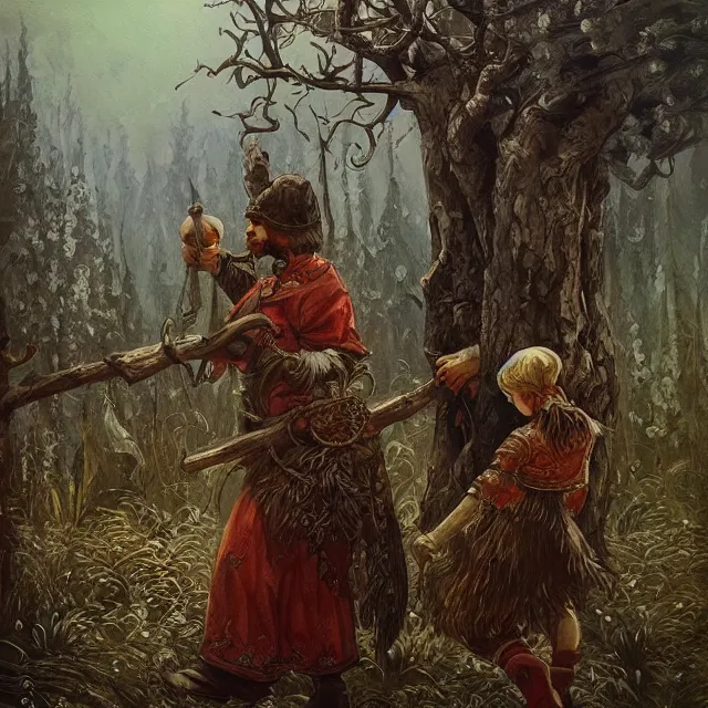 Image similar to slavic folk fairytale, story, fable, dramatic, fantasy art, an ultrafine detailed painting, academic art, ornate, inticate, elegant, sharp focus, artstation, by pavel korin, viktor vasnetsov