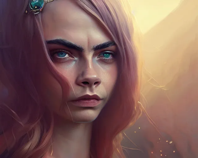 Image similar to highly detailed portrait of cara delevingne as a bald elf, in gta v, stephen bliss, unreal engine, fantasy art by greg rutkowski, loish, rhads, ferdinand knab, makoto shinkai and lois van baarle, ilya kuvshinov, rossdraws, tom bagshaw, global illumination, radiant light, detailed and intricate environment