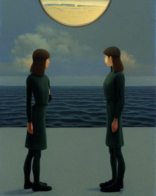 Image similar to two in the void, by the mirror, station, alex colville, otto mueller, stephen conroy, octane rendering