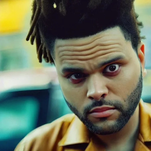 Prompt: Live Action Still of The Weeknd in Taxi Driver, real life, hyperrealistic, ultra realistic, realistic, highly detailed, epic, HD quality, 8k resolution, film still