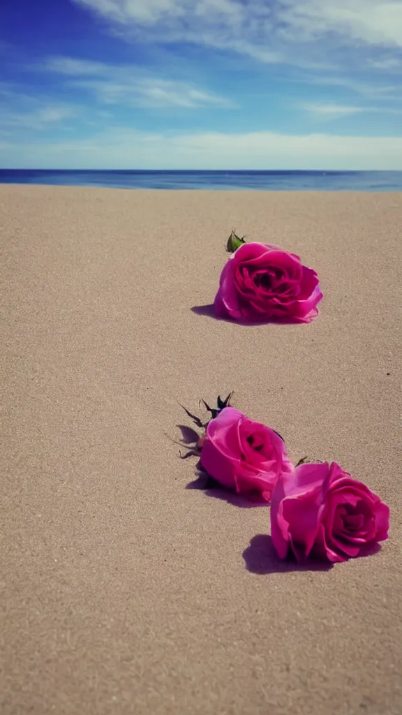 Prompt: rose, beach, first person