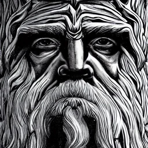 Prompt: a colossal norse god is watching us,