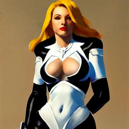 Image similar to Greg Manchess portrait painting of Emma Frost as Overwatch character, medium shot, asymmetrical, profile picture, Organic Painting, sunny day, Matte Painting, bold shapes, hard edges, street art, trending on artstation, by Huang Guangjian and Gil Elvgren and Sachin Teng