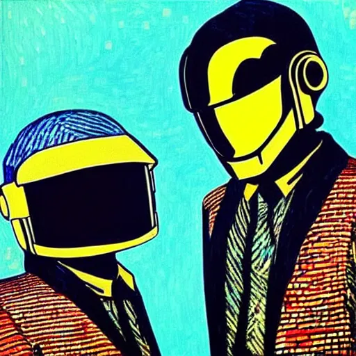 Image similar to “Daft Punk beautiful portrait in bright modern colors by Van Gogh”