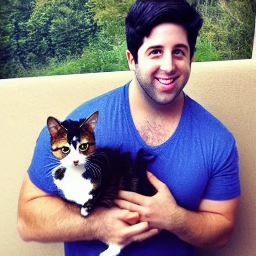 Prompt: josh peck, holding a small cat