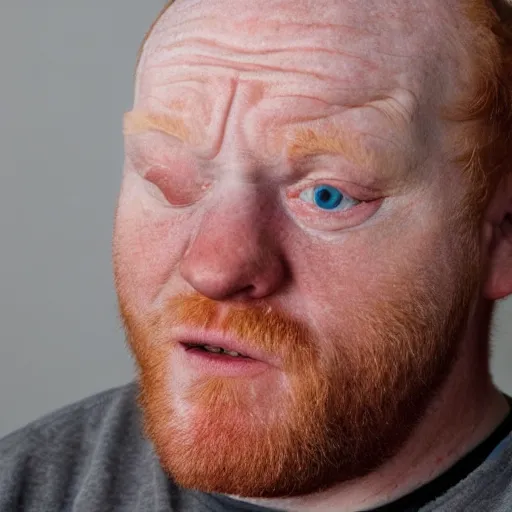 Image similar to a balding blue eyed ginger middle aged man crying