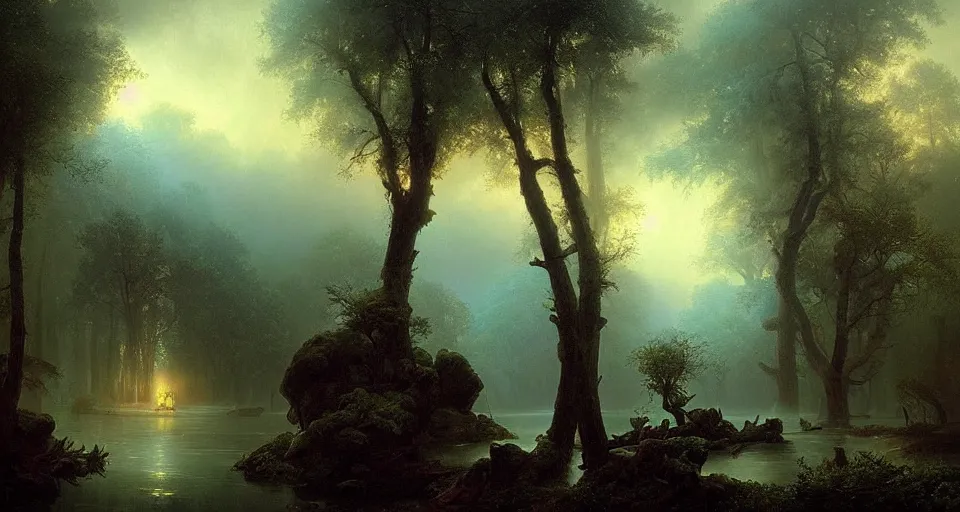 Image similar to Enchanted and magic forest, by Ivan Aïvazovski,