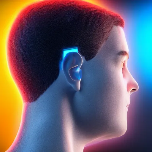 Image similar to profile of a beautiful! male with bionic eye!, neon glow, ultra realistic HD 8K raytracing, octane rendered dark background