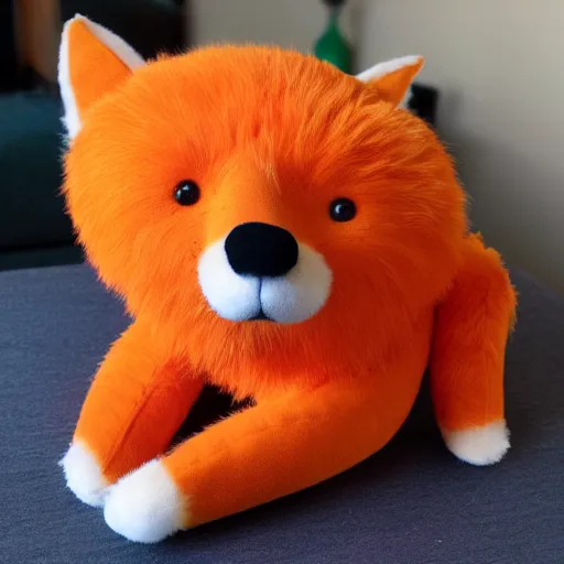 Prompt: Photorealistic furry orange exhausted Fox as a stuffed animal