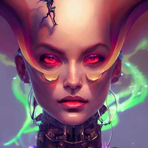 Image similar to a portrait of a nubile cybernetic duchess of hell, cyberpunk concept art by pete mohrbacher and wlop and artgerm and josan gonzales and jean claude meziere and syd mead and moebius, trending on artstation, unreal engine, highly detailed, intricate, sharp focus, digital art, 8 k