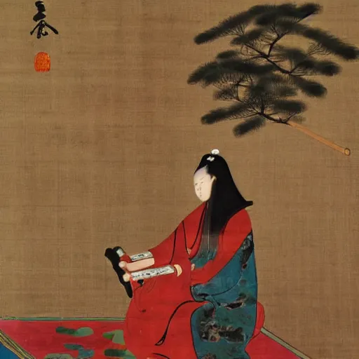 Image similar to the Chinese ancient painting of a lady playing the piano in Tang Dynasty , by Han Xizai