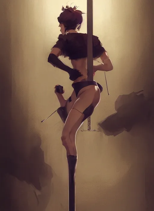 Image similar to vladimir putin, wearing in stocking, mesh shirt, in a strip club, dancing on a pole, elegant, digital painting, concept art, smooth, sharp focus, finely detailed illustration, beautifully framed, from Metal Gear, in the style of Artgerm and Greg Rutkowski and William-Adolphe Bouguerea