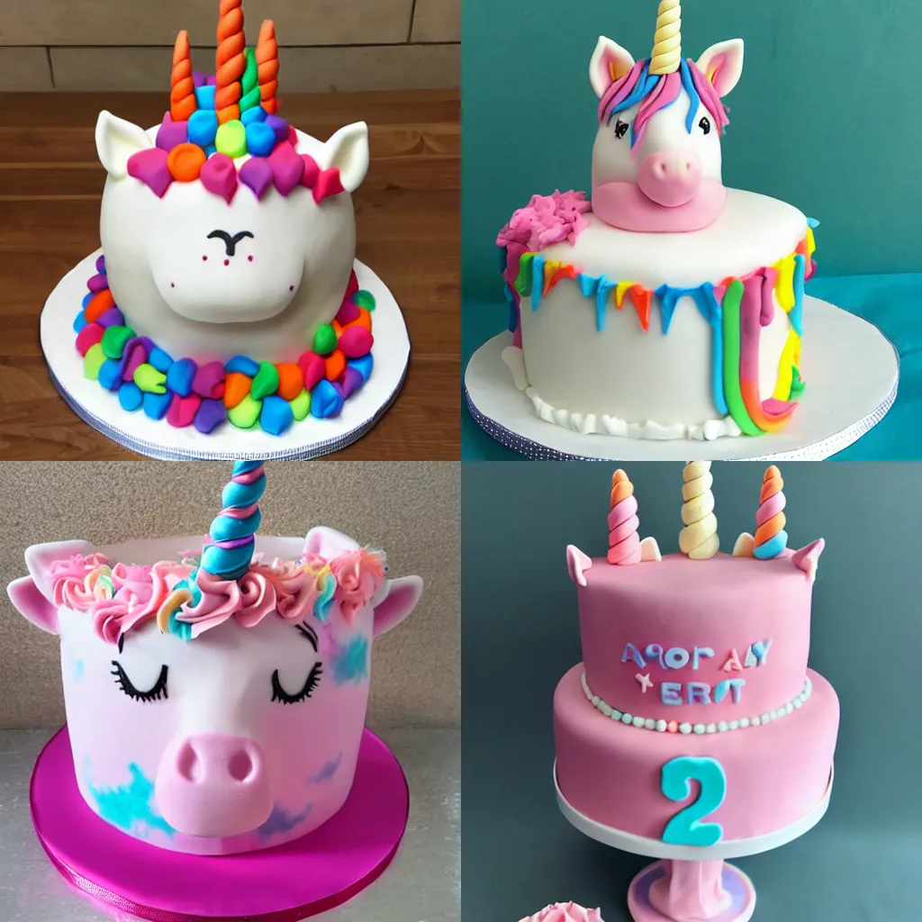 Prompt: a unicorn cake