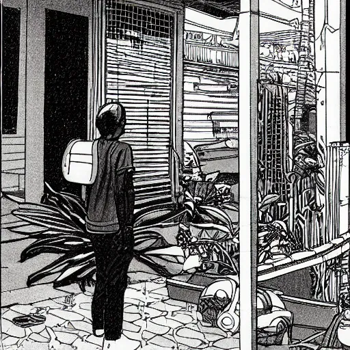 Image similar to snapshot of a person in a singaporean neighbourhood, by moebius