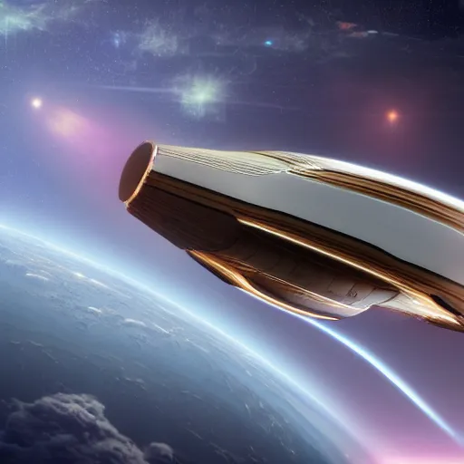 Prompt: the most luxurious spaceship flying through a gas giant