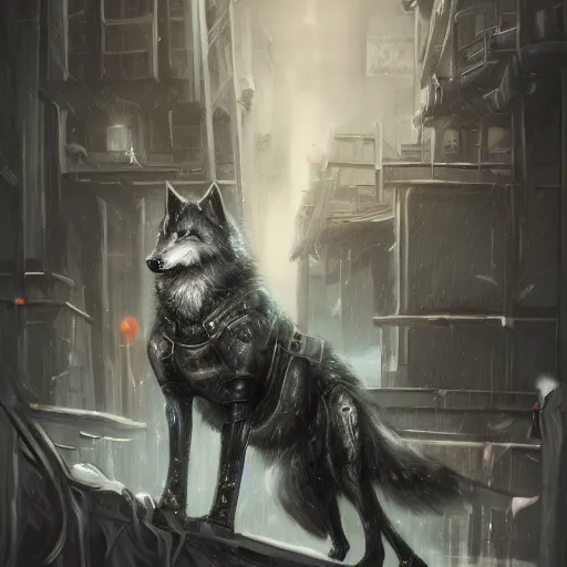 Image similar to winterfell cyberpunk wolves trending on arstation