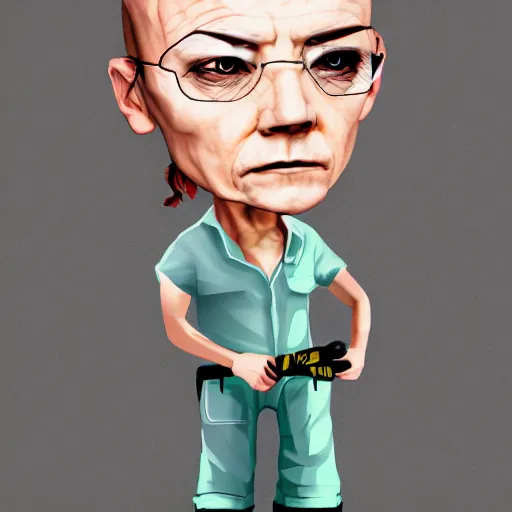 Prompt: chibi woman on walter white's head, digital art, photorealistic, fine details, intricate, highly detailed, trending on artstation, ultra detailed, colorful