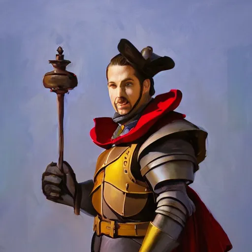 Image similar to greg manchess portrait painting of partially armored knave of hearts from alice in wonderland as overwatch character, medium shot, asymmetrical, profile picture, organic painting, sunny day, matte painting, bold shapes, hard edges, street art, trending on artstation, by huang guangjian, gil elvgren, ruan jia, randy vargas, greg rutkowski