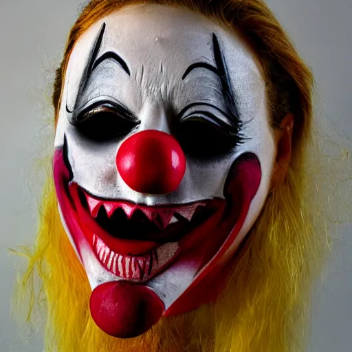 Prompt: clown mask with fangs