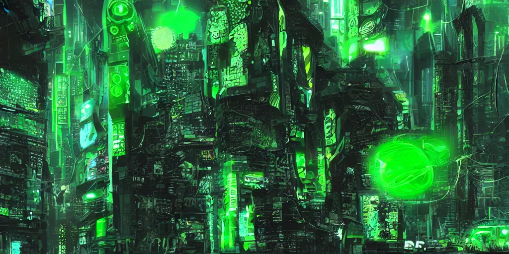 Prompt: green cyberpunk with lizard aliens, realistic digital art