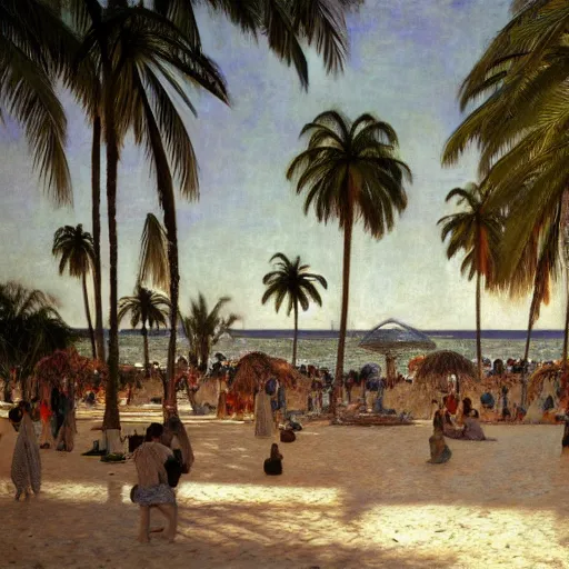 Image similar to a ultradetailed beautiful photo of hundreds of people in the amazonas palace designed by jules bastien - lepage, hans belmer, frank weston and gustave baumann, beach, trending on artstation, mediterranean, palm trees, light sparkles, sharp focus, soft light, 8 k 4 k