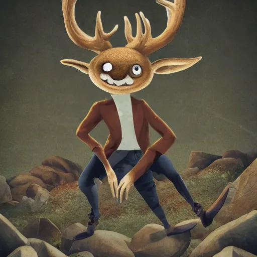 Prompt: photo of an anthropomorphic deer monster playing in a rock band