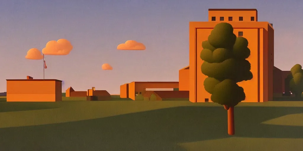 Prompt: factory, blue sky, summer evening, kenton nelson