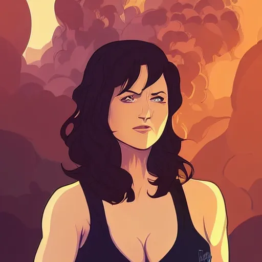 Prompt: lucy lawless with brunette hair, clean cel shaded vector art. shutterstock. behance hd by lois van baarle, artgerm, helen huang, by makoto shinkai and ilya kuvshinov, rossdraws, illustration.