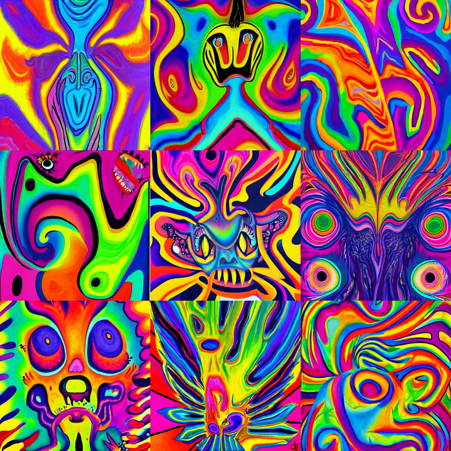 Prompt: an abstract painting of fear by Lisa Frank, highly detailed