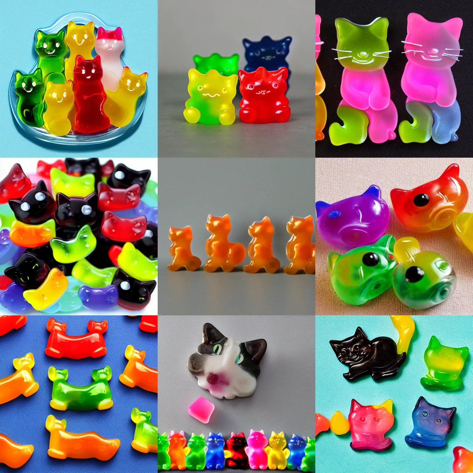 Prompt: Gummy cats, 8K,