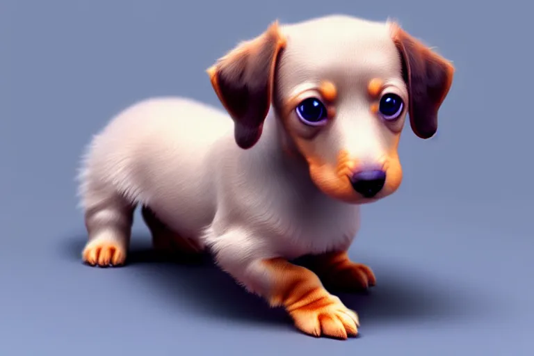 Image similar to high quality 3 d render hyperrealist very cute multipastel fluffy baby dachshund, vray, smooth in the background, artstation