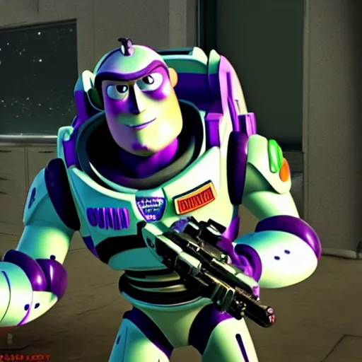 Image similar to Buzz Lightyear in Call of Duty Black ops, highly detailed, high quality, HD, 4k, 8k, Canon 300mm, professional photographer, 40mp, lifelike, top-rated, award winning, realistic, sharp, no blur, edited, corrected, trending