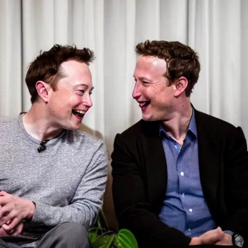 Prompt: elon musk & mark zuckerberg giggling while attending a private pajama party for celebrities only. cinematic 8 k, depth of field, bokeh.