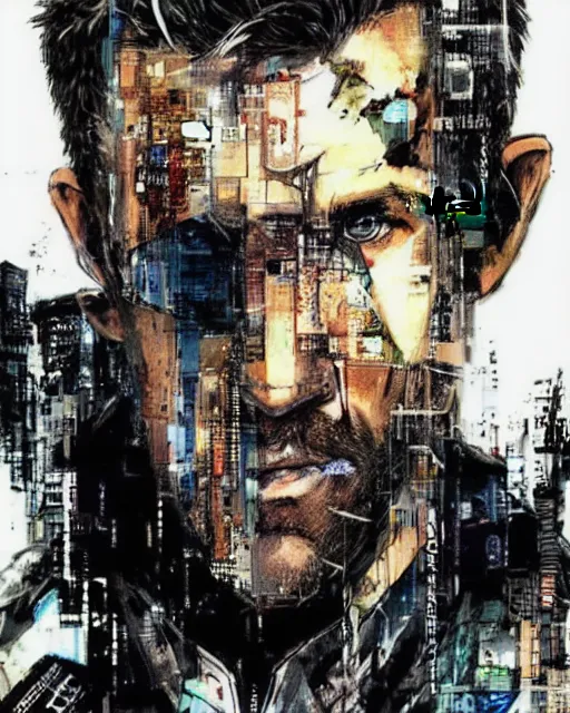 Image similar to epic portrait of cyberpunk ryan reynolds by yoji shinkawa