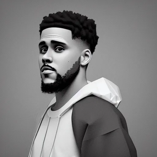 Image similar to 3 d low poly render of jcole, ultra hd, white background